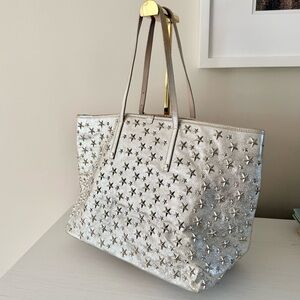 Jimmy Choo Silver Star Studded Leather Tote Bag